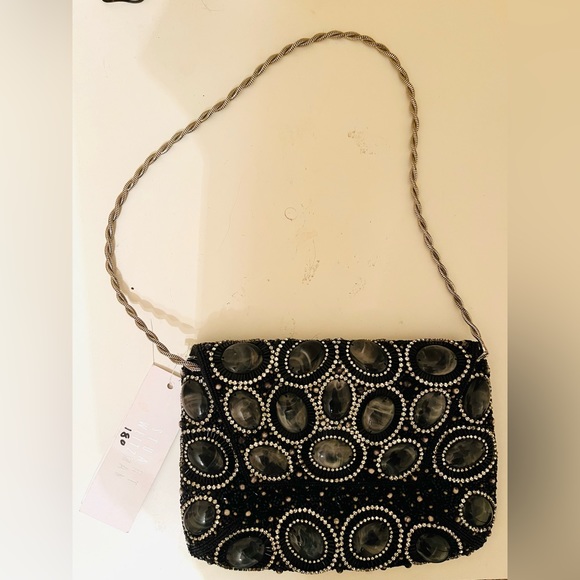 Stuart Weitzman Gemma Moonstone Crystal and Beaded Clutch Bag with Strap - Picture 3 of 8